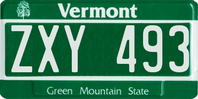 VT license plate ZXY493