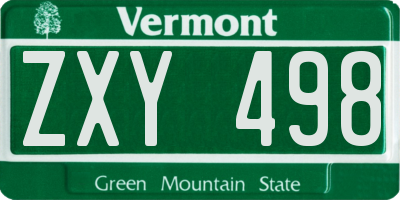 VT license plate ZXY498