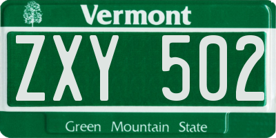 VT license plate ZXY502
