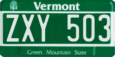 VT license plate ZXY503