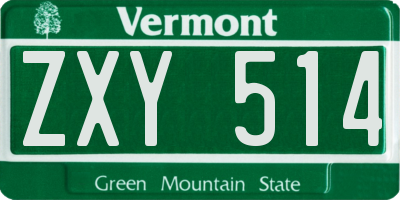 VT license plate ZXY514