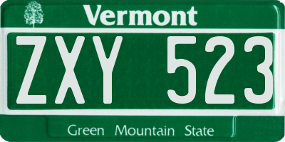 VT license plate ZXY523