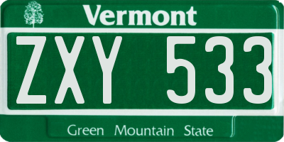 VT license plate ZXY533