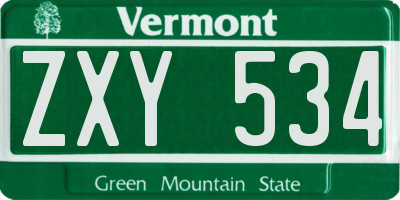 VT license plate ZXY534