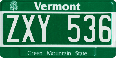VT license plate ZXY536