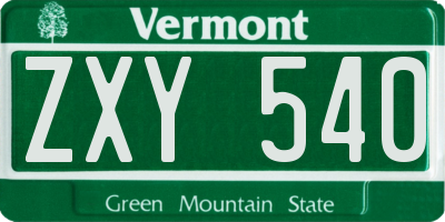 VT license plate ZXY540