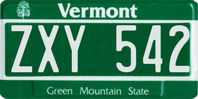 VT license plate ZXY542