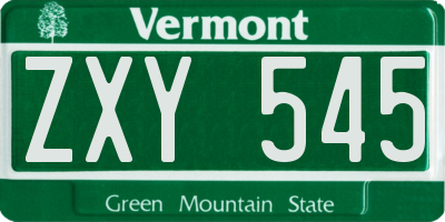 VT license plate ZXY545
