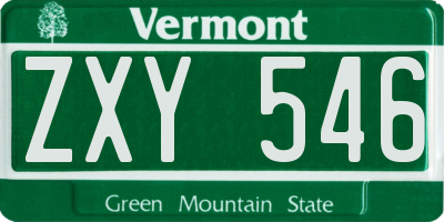 VT license plate ZXY546