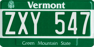 VT license plate ZXY547