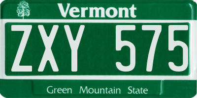 VT license plate ZXY575