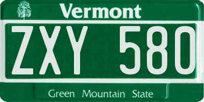 VT license plate ZXY580