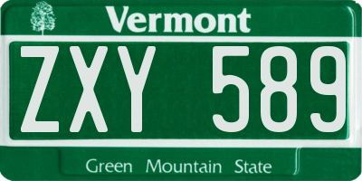 VT license plate ZXY589