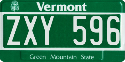 VT license plate ZXY596