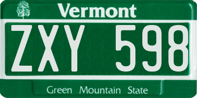 VT license plate ZXY598