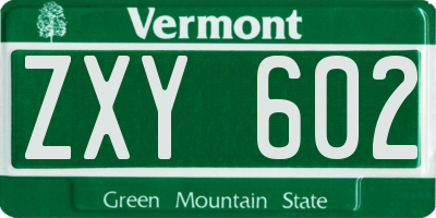 VT license plate ZXY602