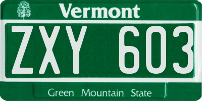 VT license plate ZXY603