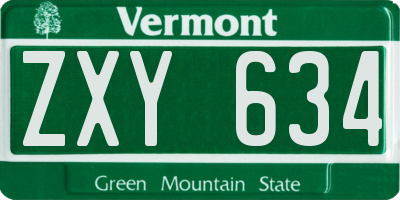 VT license plate ZXY634