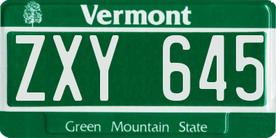 VT license plate ZXY645