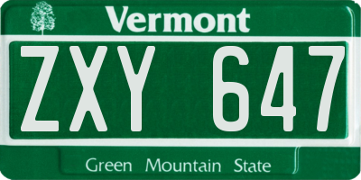 VT license plate ZXY647