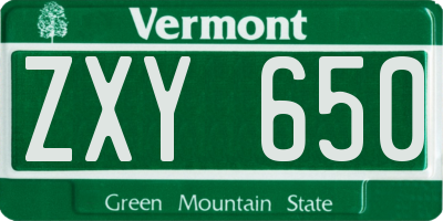 VT license plate ZXY650