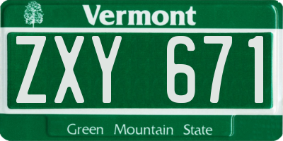 VT license plate ZXY671