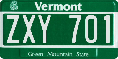 VT license plate ZXY701