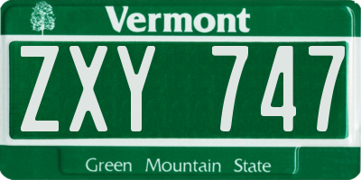 VT license plate ZXY747