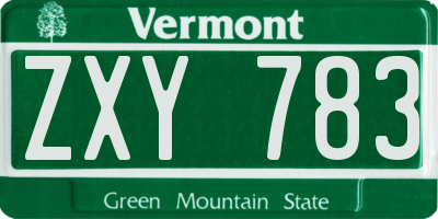 VT license plate ZXY783