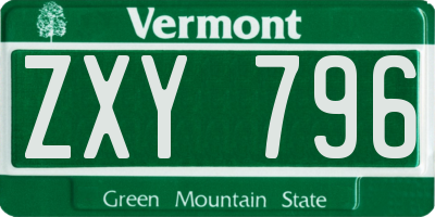 VT license plate ZXY796