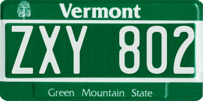 VT license plate ZXY802