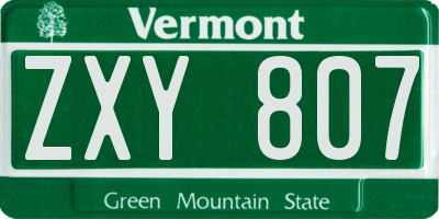 VT license plate ZXY807