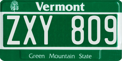 VT license plate ZXY809
