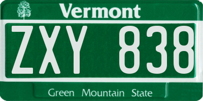 VT license plate ZXY838