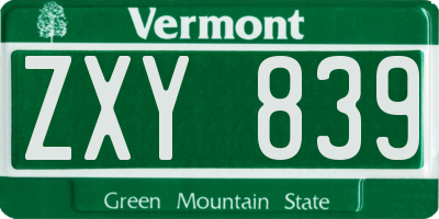 VT license plate ZXY839