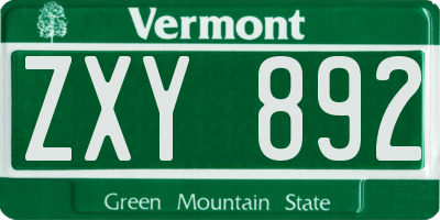 VT license plate ZXY892