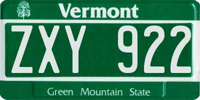 VT license plate ZXY922