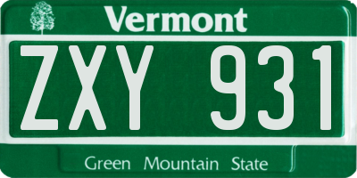 VT license plate ZXY931