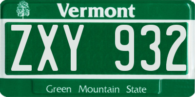 VT license plate ZXY932