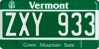 VT license plate ZXY933
