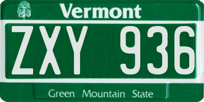 VT license plate ZXY936