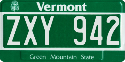 VT license plate ZXY942