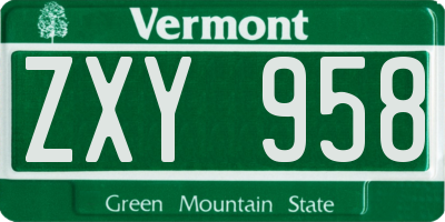 VT license plate ZXY958