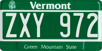 VT license plate ZXY972