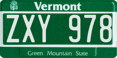 VT license plate ZXY978