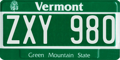 VT license plate ZXY980