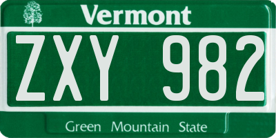 VT license plate ZXY982