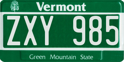 VT license plate ZXY985