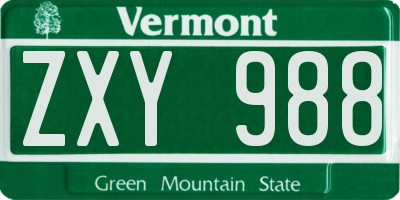 VT license plate ZXY988