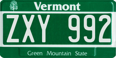 VT license plate ZXY992